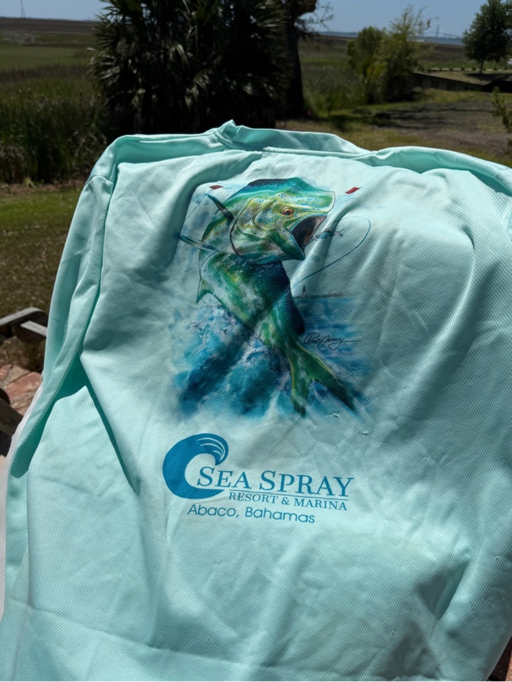 Sea Spray Resort and Marina L/S Fishing Shirt. Mint. Large.